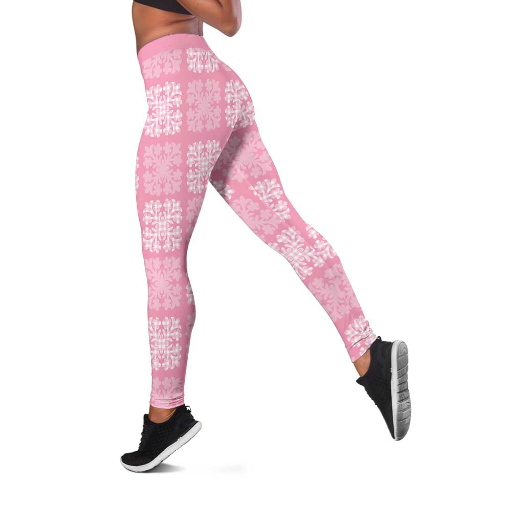 Pink Palaka Quilt Hawaii Leggings Traditional Hawaii-plaid Pattern - Polynesian Pride