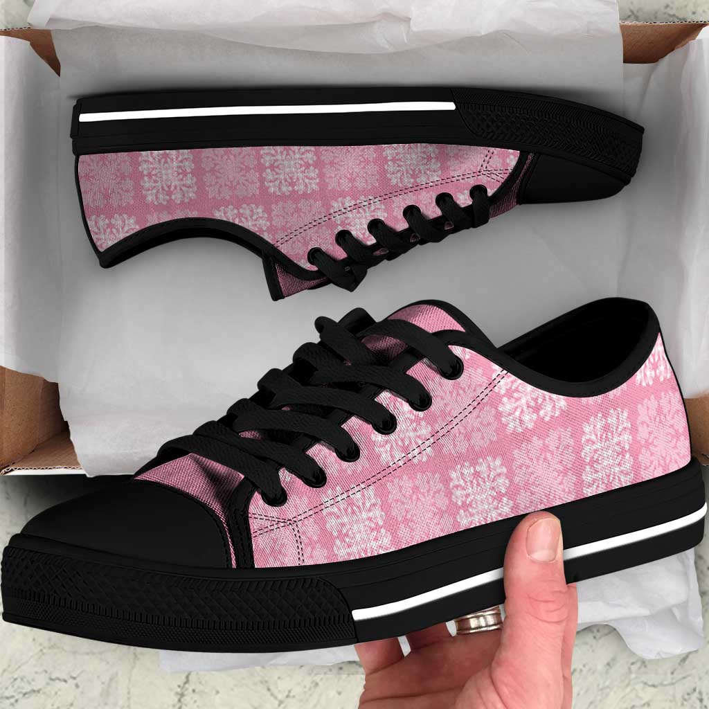 Pink Palaka Quilt Hawaii Low Top Shoes Traditional Hawaii-plaid Pattern - Polynesian Pride