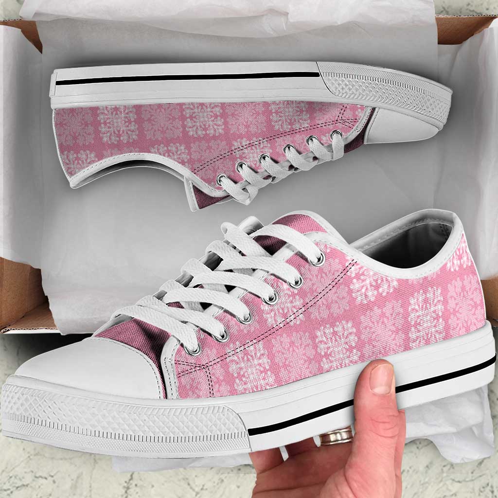 Pink Palaka Quilt Hawaii Low Top Shoes Traditional Hawaii-plaid Pattern - Polynesian Pride