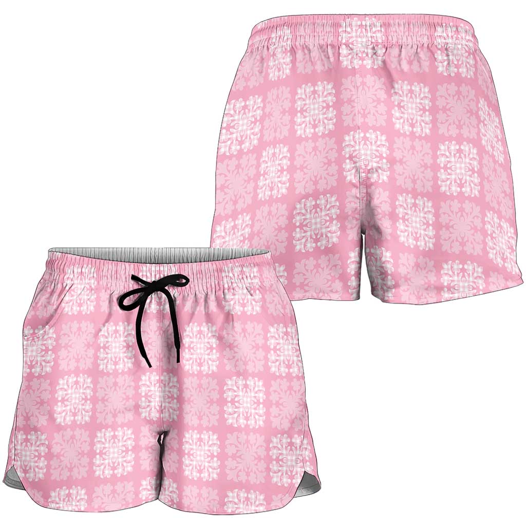Pink Palaka Quilt Hawaii Shorts for Women Traditional Hawaii-plaid Pattern - Polynesian Pride