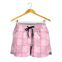 Pink Palaka Quilt Hawaii Shorts for Women Traditional Hawaii-plaid Pattern - Polynesian Pride