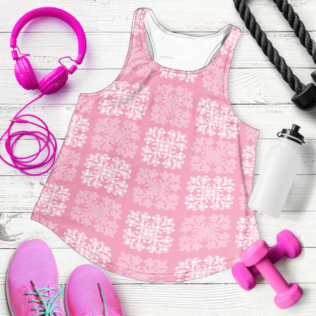 Pink Palaka Quilt Hawaii Women Racerback Tank Traditional Hawaii-plaid Pattern - Polynesian Pride