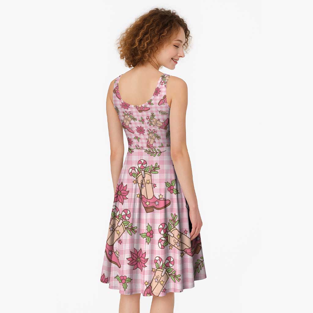 Pink Paniolo Palaka Hawaiian Cowgirl Christmas Midi Dress - Polynesian Pride
