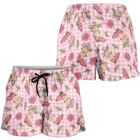 Pink Paniolo Palaka Hawaiian Cowgirl Christmas Shorts for Women - Polynesian Pride