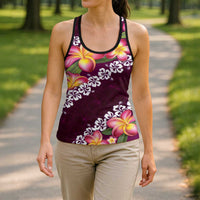 Pink Polynesia Hollow Tank Top Plumeria With Hibiscus Pattern Tropical Vibes LT14 - Polynesian Pride