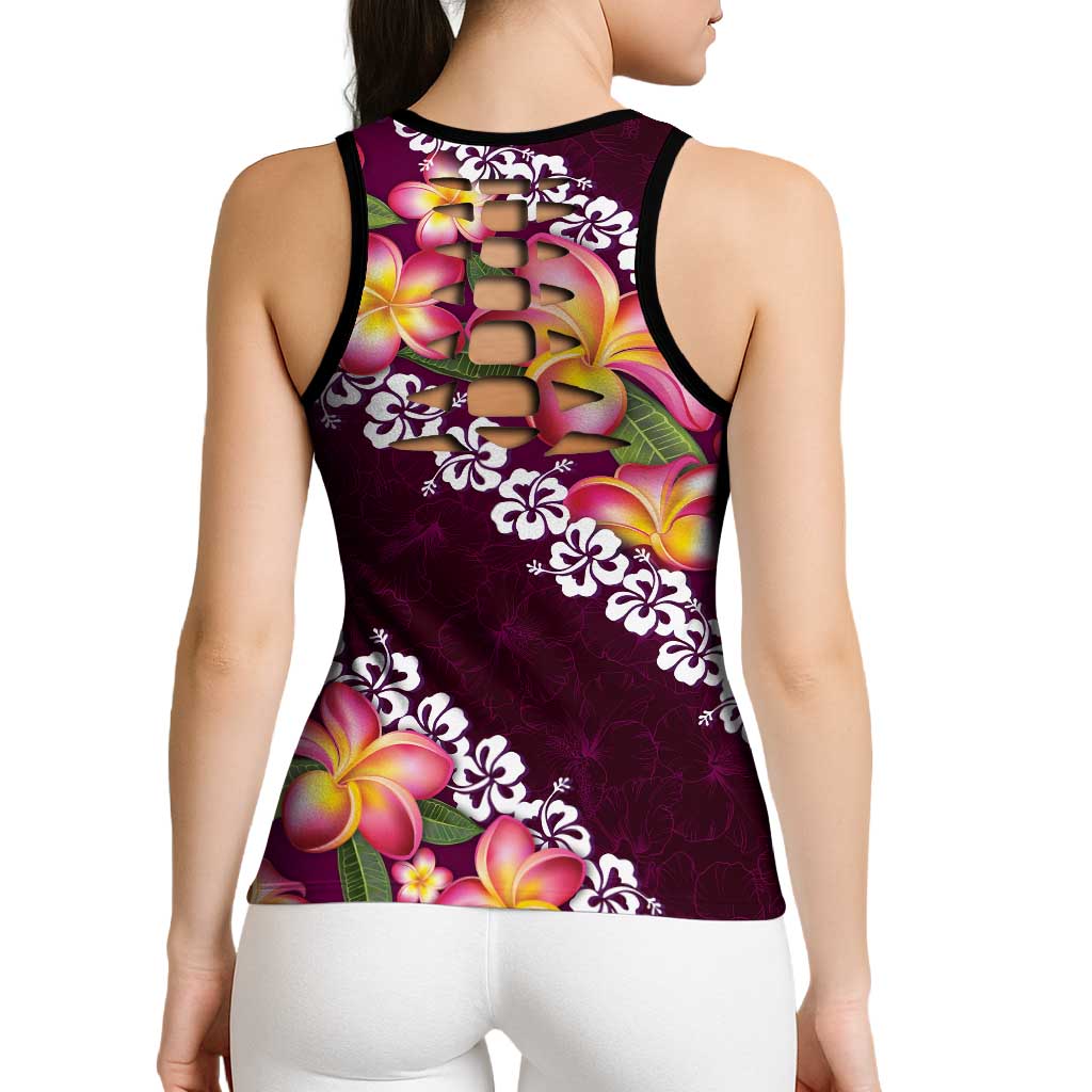Pink Polynesia Hollow Tank Top Plumeria With Hibiscus Pattern Tropical Vibes LT14 - Polynesian Pride