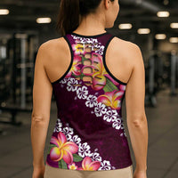 Pink Polynesia Hollow Tank Top Plumeria With Hibiscus Pattern Tropical Vibes LT14 - Polynesian Pride
