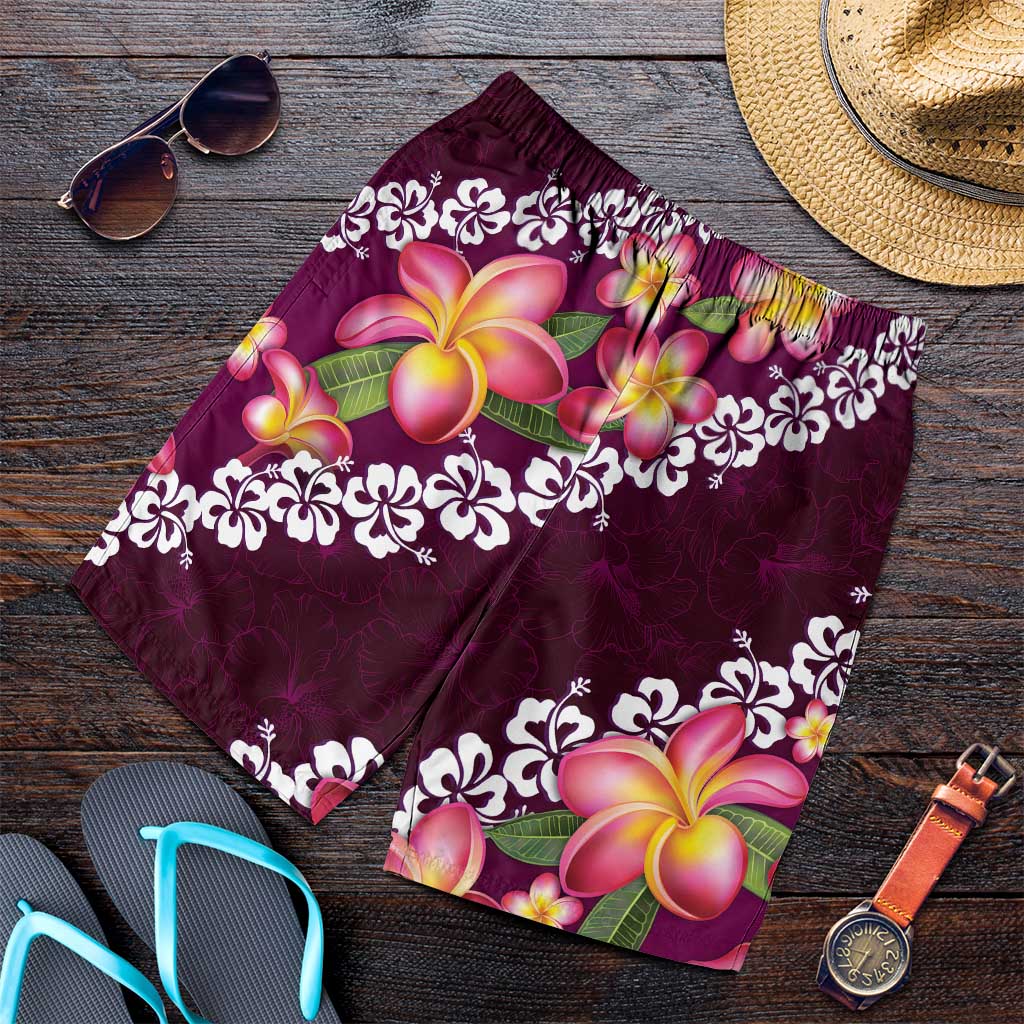 Pink Polynesia Shorts for Men Plumeria With Hibiscus Pattern Tropical Vibes LT14 Pink - Polynesian Pride