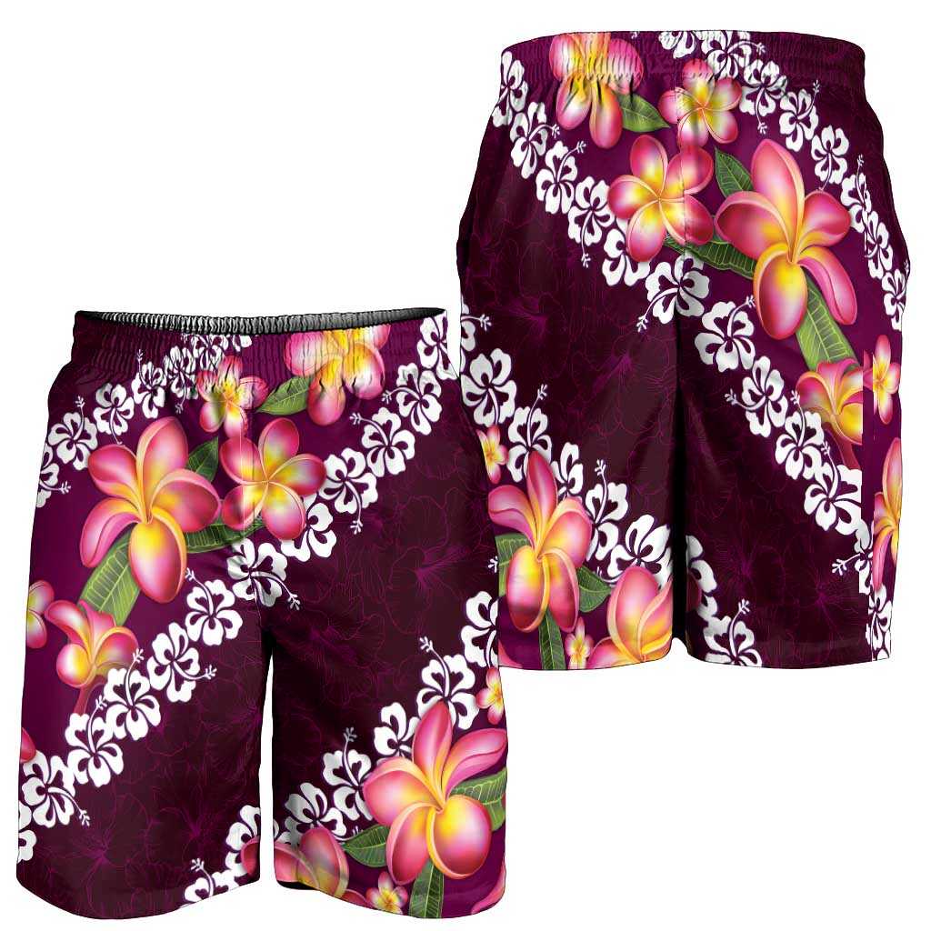 Pink Polynesia Shorts for Men Plumeria With Hibiscus Pattern Tropical Vibes LT14 - Polynesian Pride