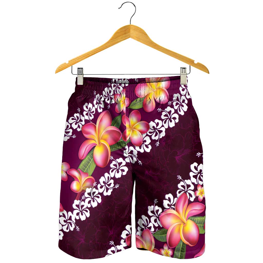 Pink Polynesia Shorts for Men Plumeria With Hibiscus Pattern Tropical Vibes LT14 - Polynesian Pride