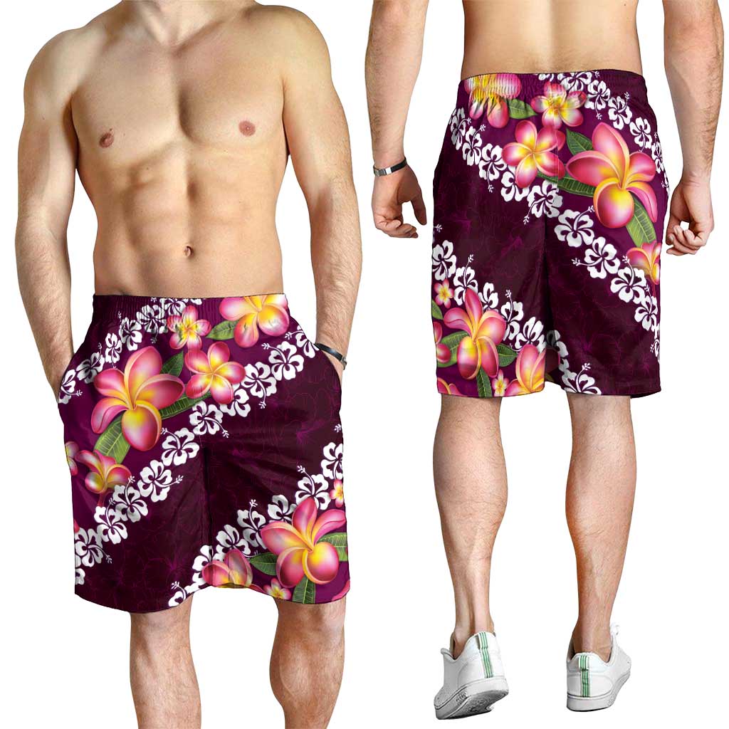 Pink Polynesia Shorts for Men Plumeria With Hibiscus Pattern Tropical Vibes LT14 - Polynesian Pride