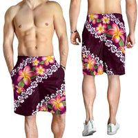Pink Polynesia Shorts for Men Plumeria With Hibiscus Pattern Tropical Vibes LT14 - Polynesian Pride