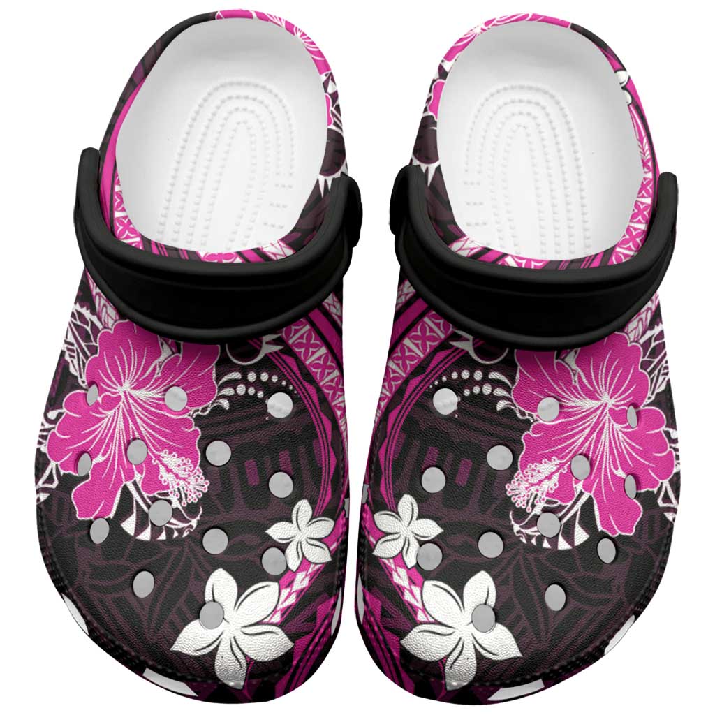 Pink Polynesian Pattern With Tropical Flowers Clogs Shoes - Polynesian Pride