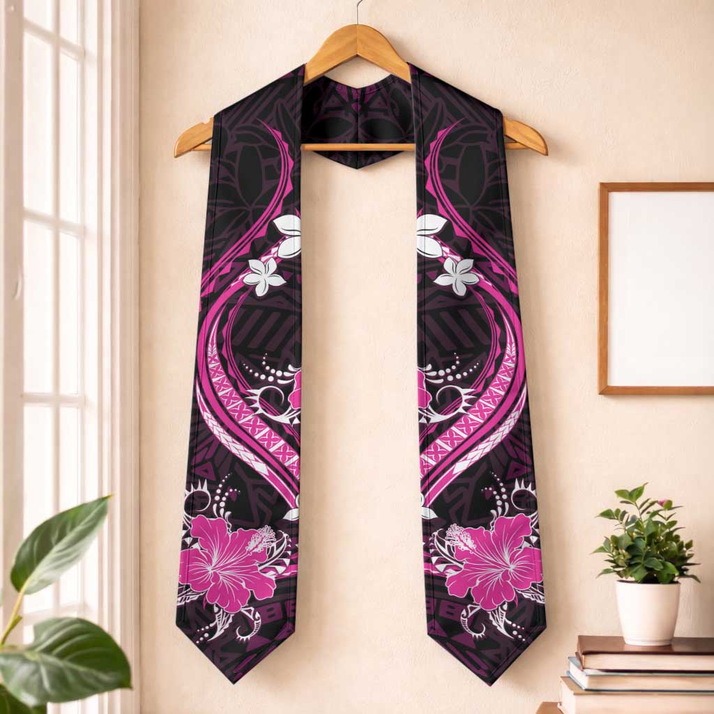 Pink Polynesian Pattern With Tropical Flowers Graduation Stole LT05 One Size Pink - Polynesian Pride