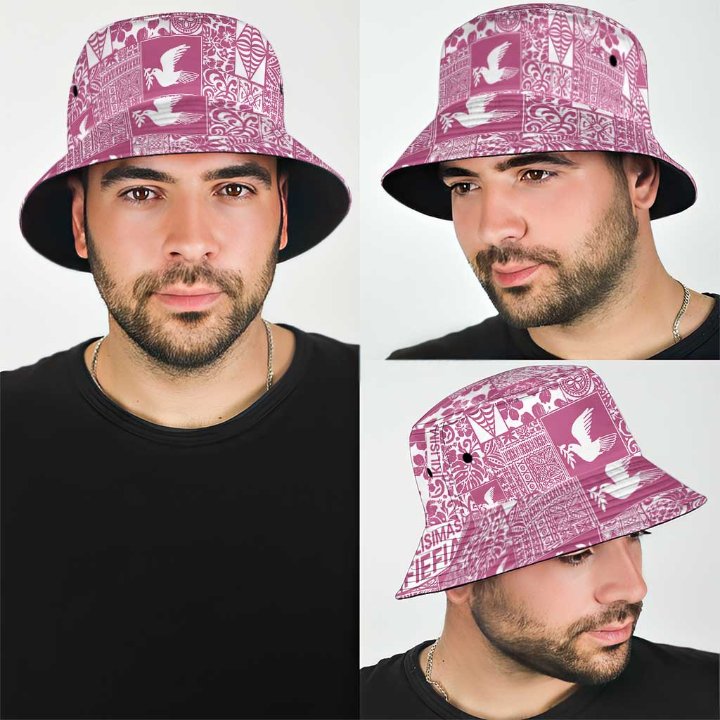 Pink Tonga Kilisimasi Fiefia Bucket Hat Pacific Patchwork Xmas Vibes - Polynesian Pride