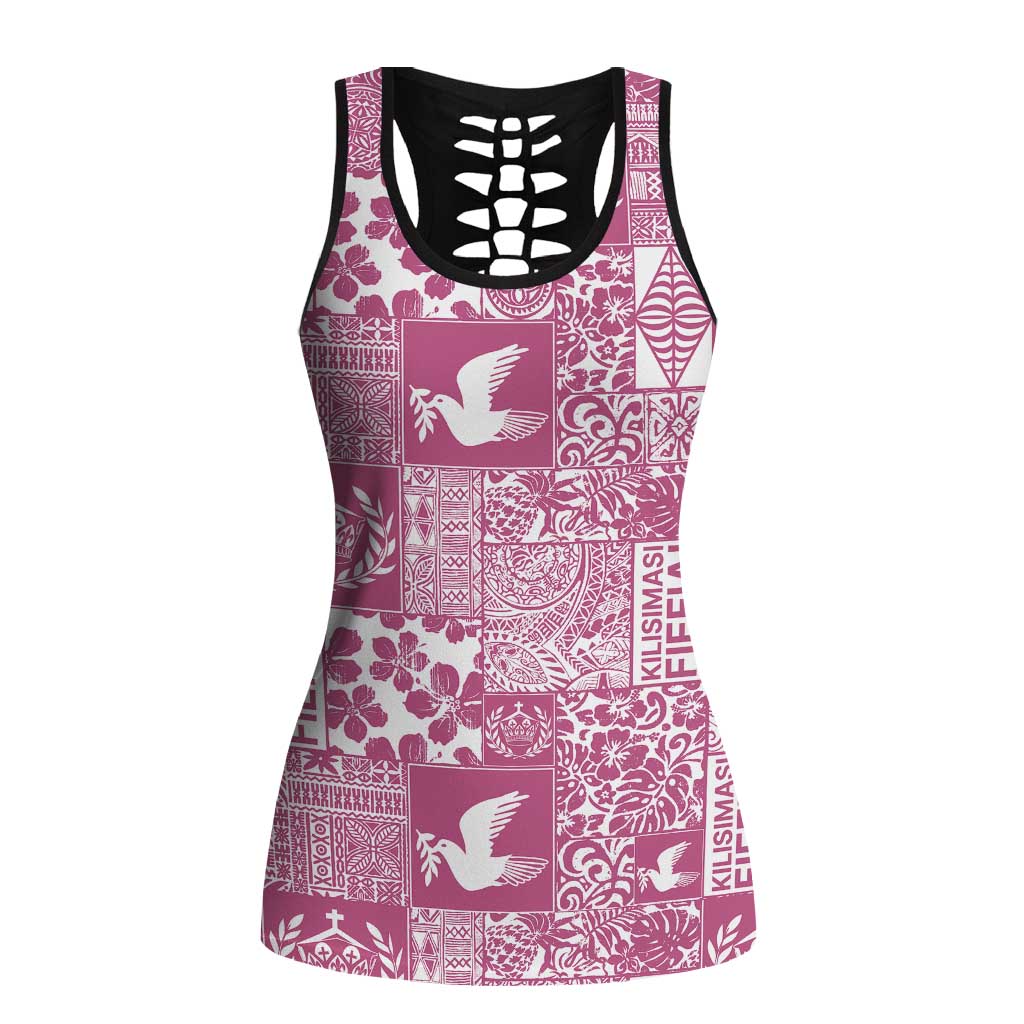 Pink Tonga Kilisimasi Fiefia Hollow Tank Top Pacific Patchwork Xmas Vibes - Polynesian Pride