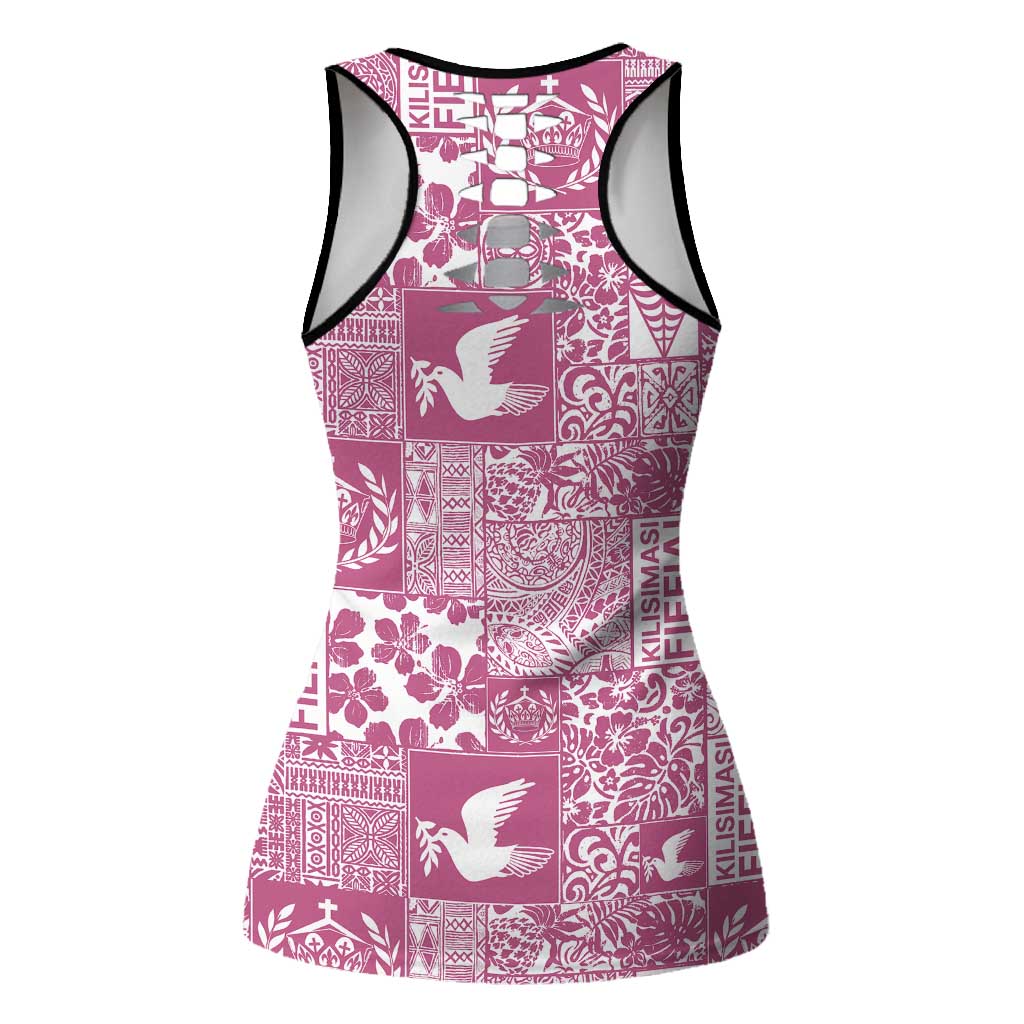 Pink Tonga Kilisimasi Fiefia Hollow Tank Top Pacific Patchwork Xmas Vibes - Polynesian Pride
