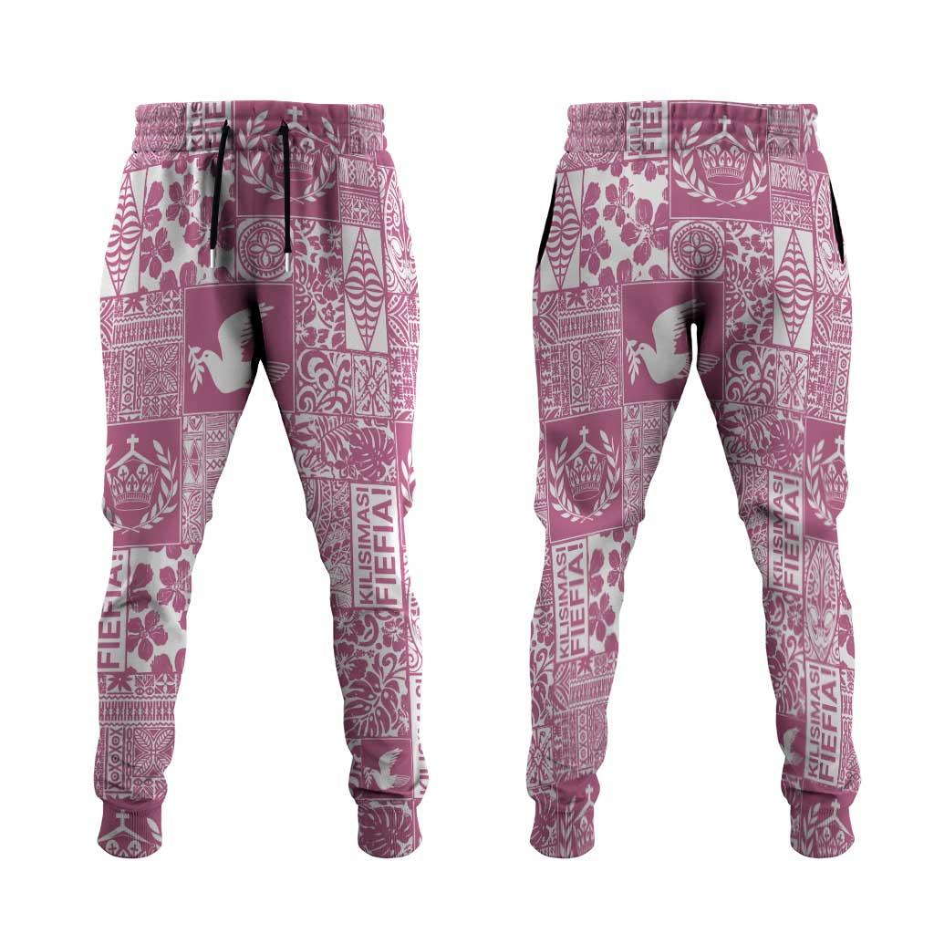Pink Tonga Kilisimasi Fiefia Jogger Pants Pacific Patchwork Xmas Vibes - Polynesian Pride