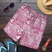 Pink Tonga Kilisimasi Fiefia Shorts for Men Pacific Patchwork Xmas Vibes - Polynesian Pride