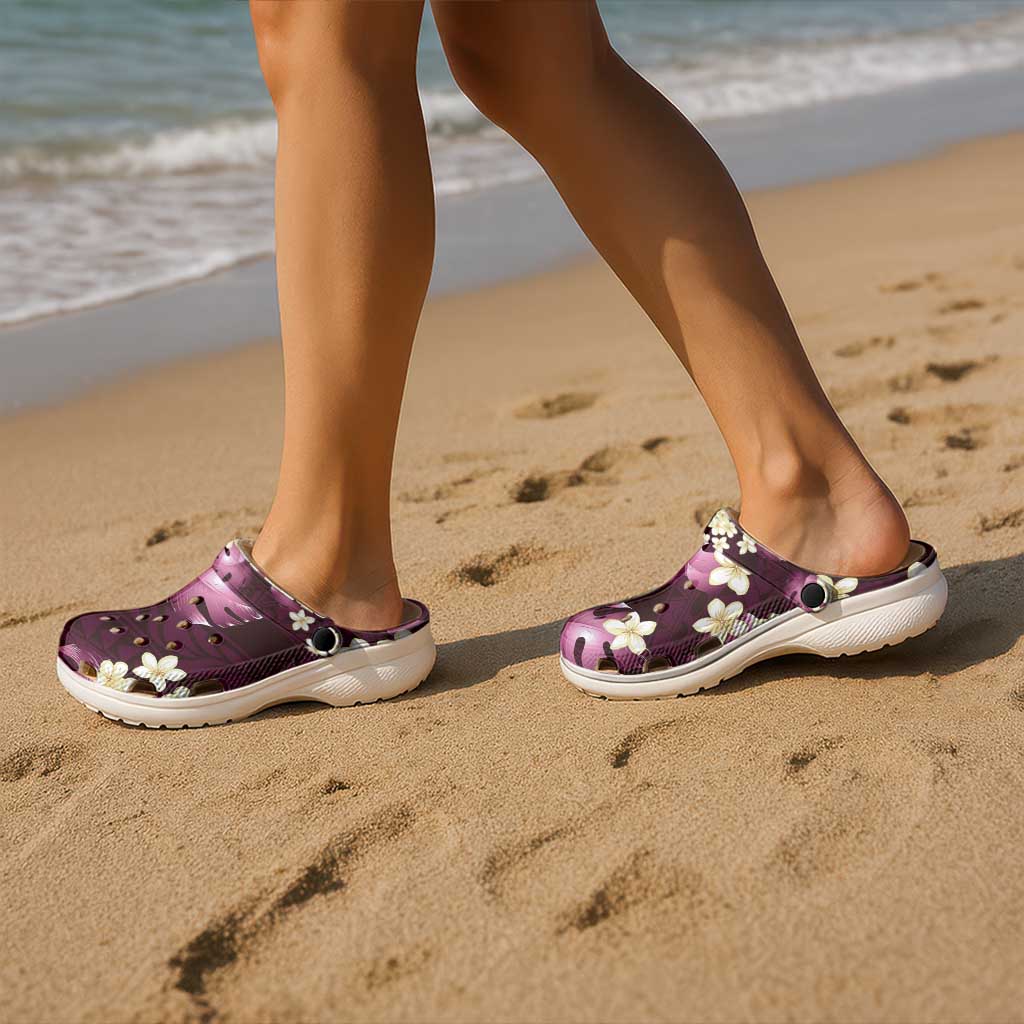 Pink Tropical Hawaii Clogs Shoes Seamless Monstera Plumeria Hawaiian Pattern - Polynesian Pride