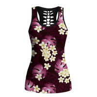 Pink Tropical Hawaii Hollow Tank Top Seamless Monstera Plumeria Hawaiian Pattern - Polynesian Pride