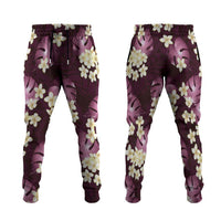 Pink Tropical Hawaii Jogger Pants Seamless Monstera Plumeria Hawaiian Pattern - Polynesian Pride