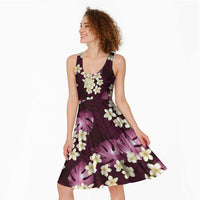 Pink Tropical Hawaii Midi Dress Seamless Monstera Plumeria Hawaiian Pattern - Polynesian Pride