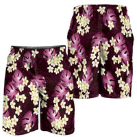 Pink Tropical Hawaii Shorts for Men Seamless Monstera Plumeria Hawaiian Pattern - Polynesian Pride