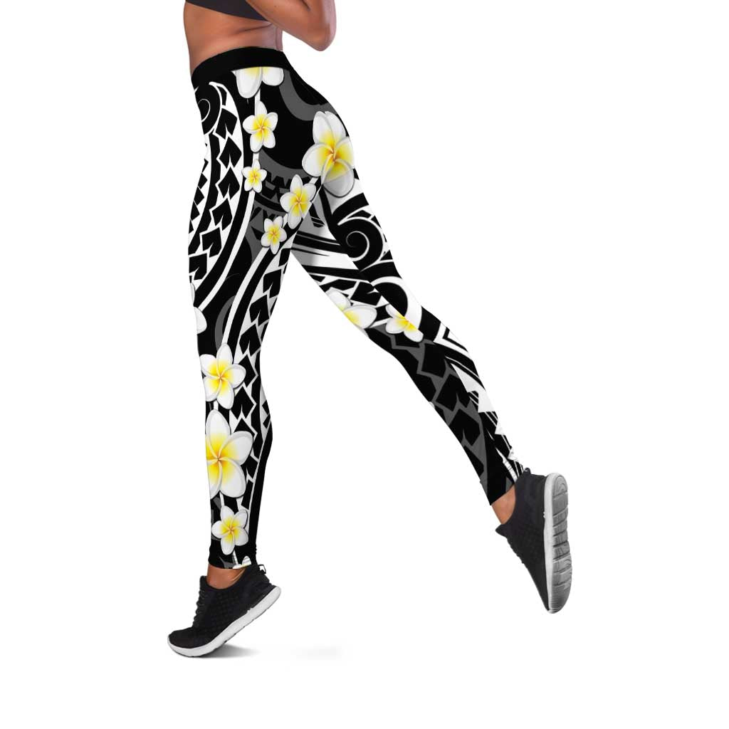 Plumeria With Black Polynesian Tattoo Pattern Leggings - Polynesian Pride