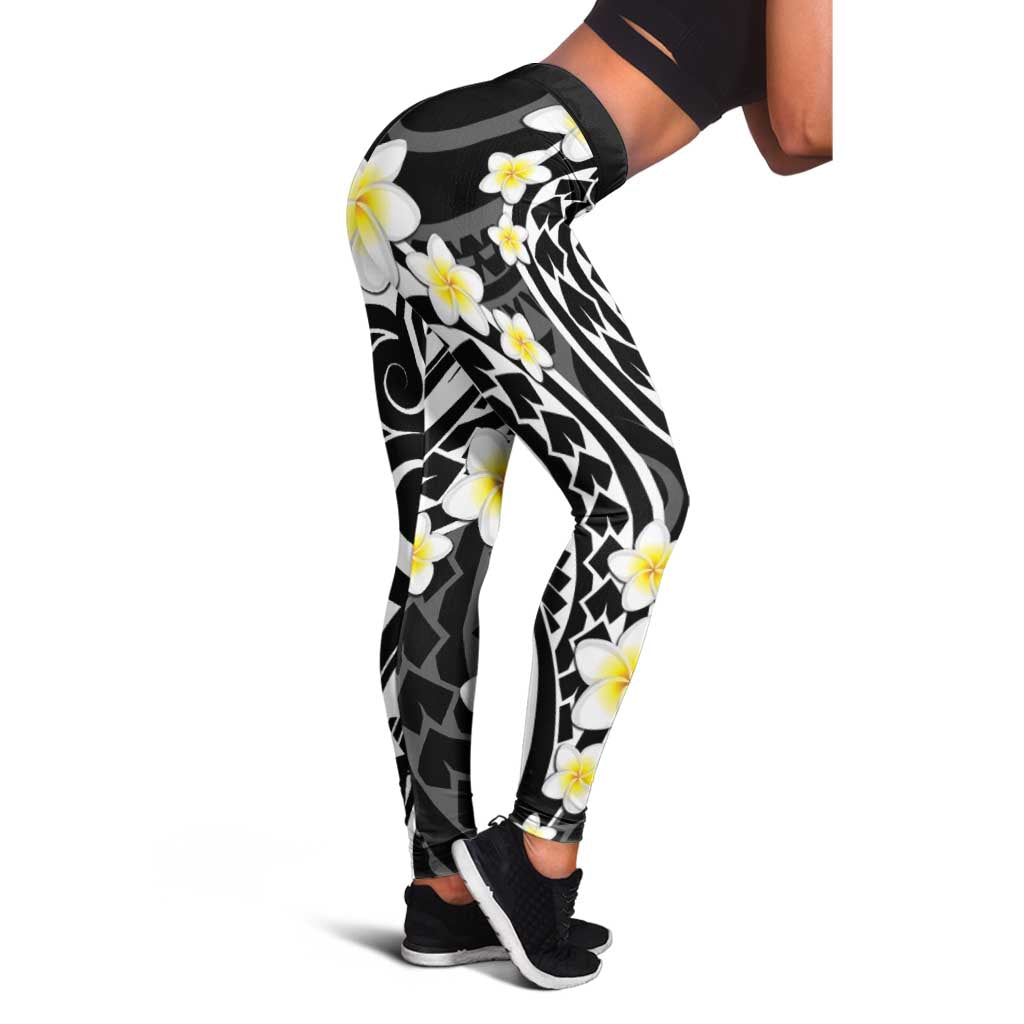Plumeria With Black Polynesian Tattoo Pattern Leggings - Polynesian Pride