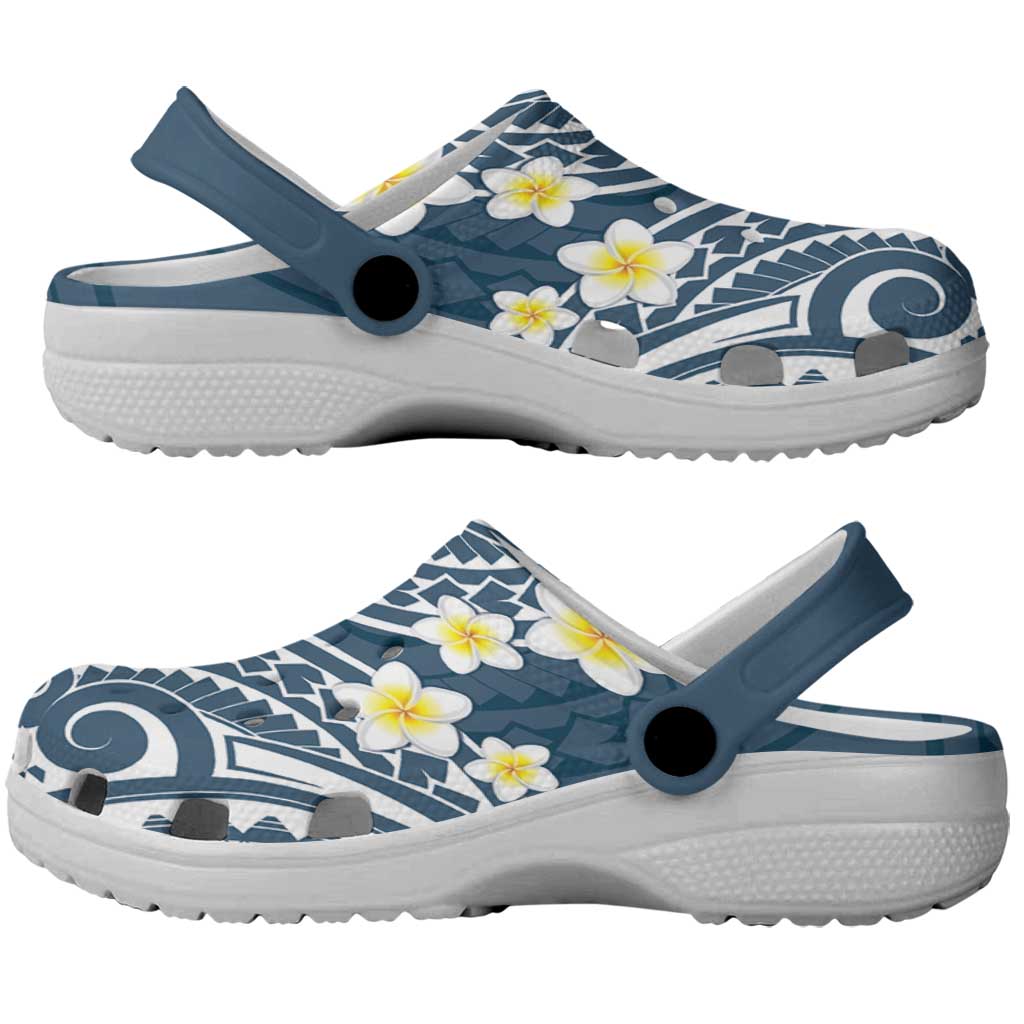 Plumeria With Blue Polynesian Tattoo Pattern Clogs Shoes - Polynesian Pride