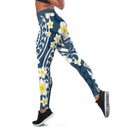 Plumeria With Blue Polynesian Tattoo Pattern Leggings - Polynesian Pride