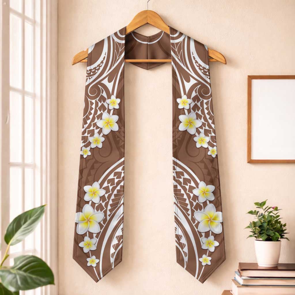 Plumeria With Brown Polynesian Tattoo Pattern Graduation Stole LT05 One Size Brown - Polynesian Pride