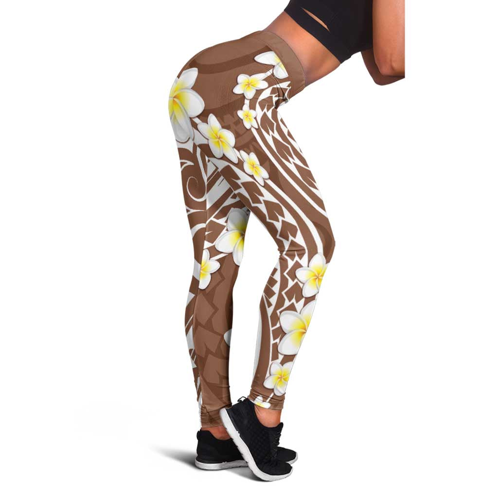 Plumeria With Brown Polynesian Tattoo Pattern Leggings - Polynesian Pride