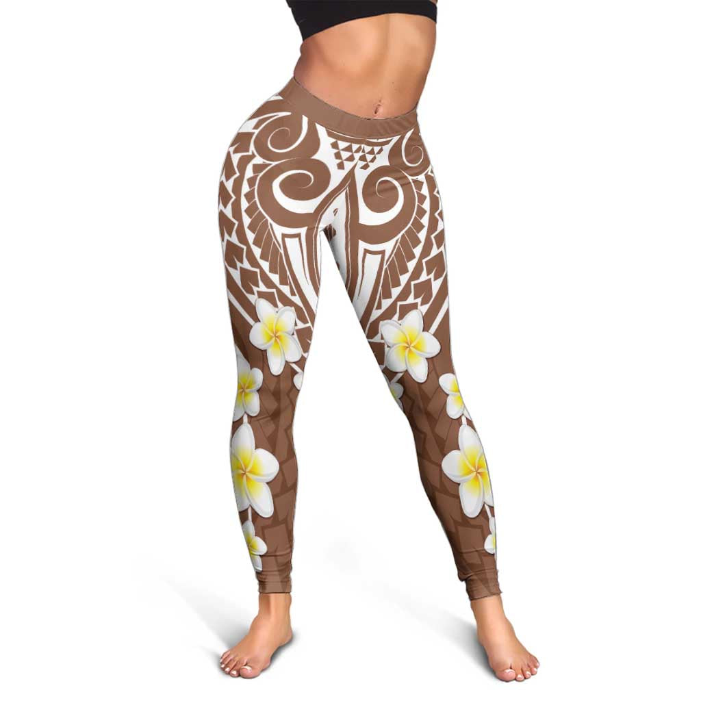 Plumeria With Brown Polynesian Tattoo Pattern Leggings - Polynesian Pride