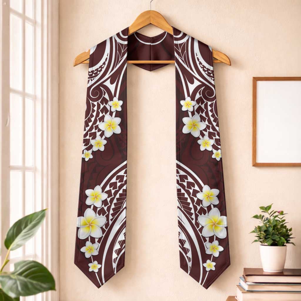 Plumeria With Oxblood Polynesian Tattoo Pattern Graduation Stole LT05 One Size Red - Polynesian Pride