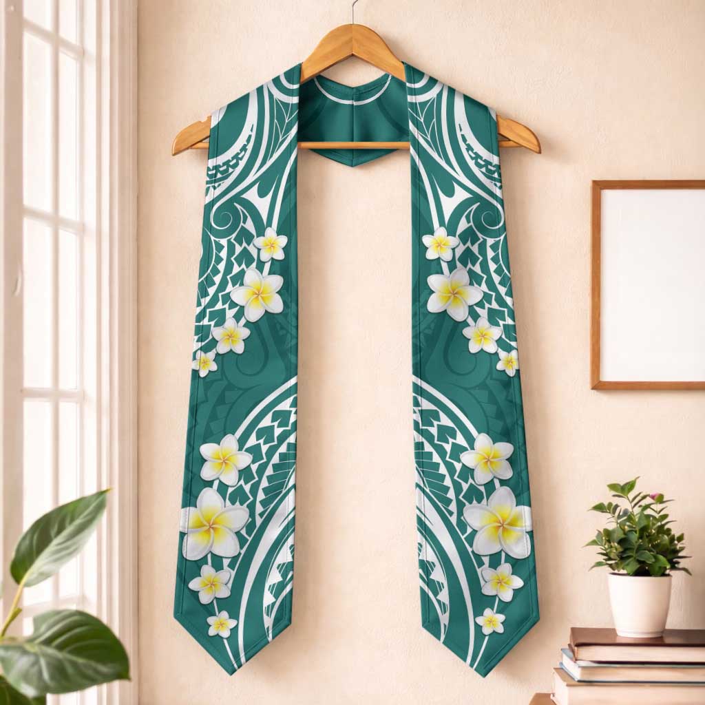 Plumeria With Teal Polynesian Tattoo Pattern Graduation Stole LT05 One Size Teal - Polynesian Pride