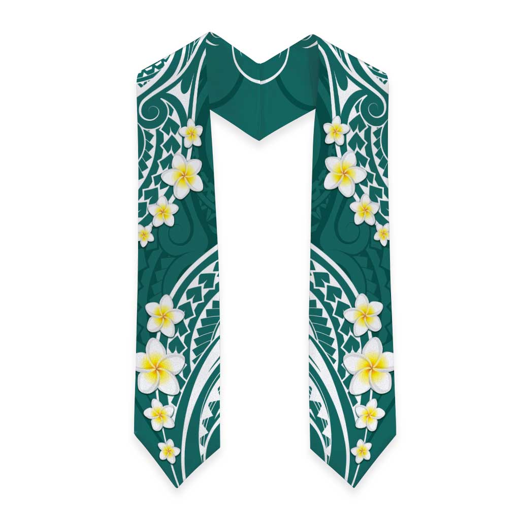 Plumeria With Teal Polynesian Tattoo Pattern Graduation Stole LT05 - Polynesian Pride