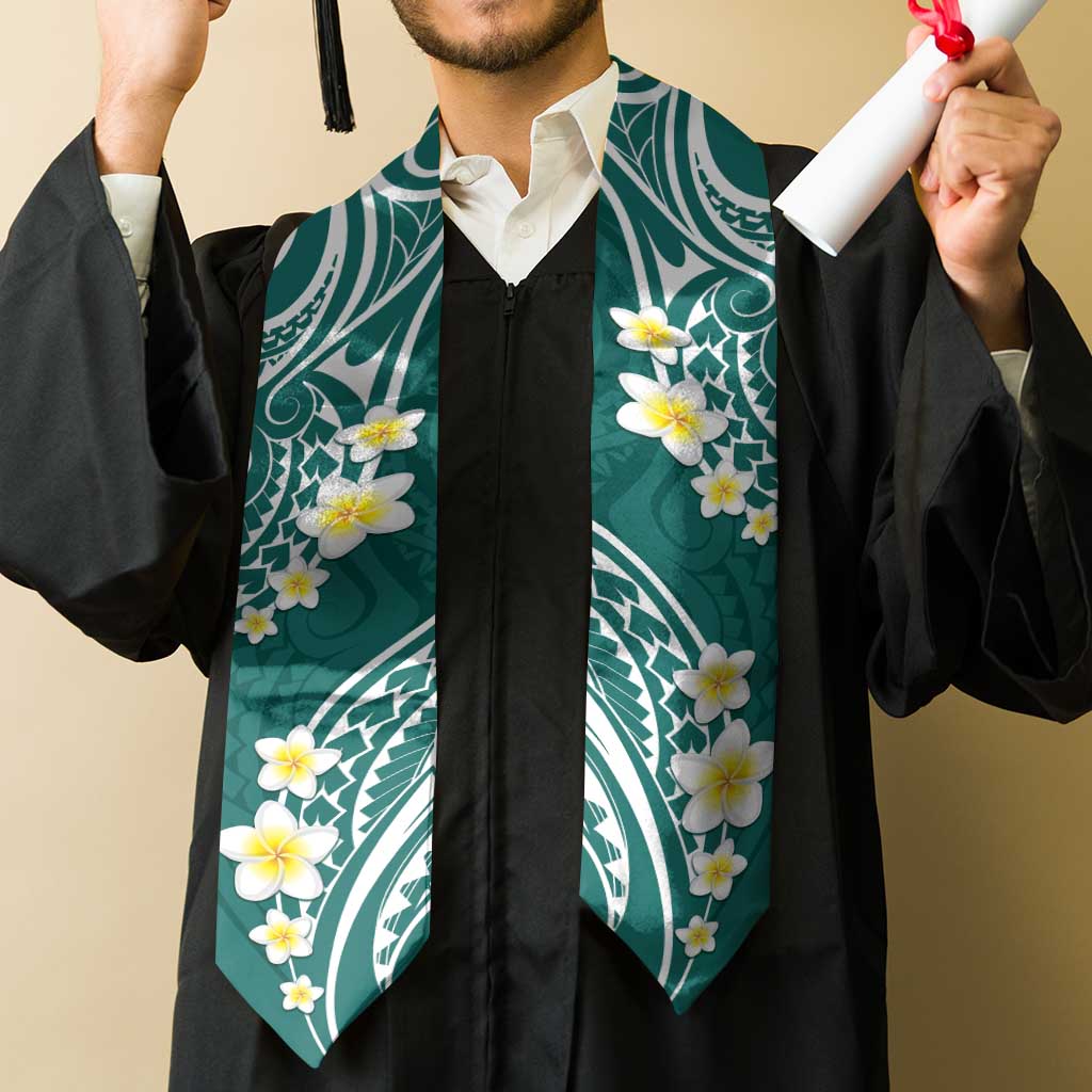 Plumeria With Teal Polynesian Tattoo Pattern Graduation Stole LT05 - Polynesian Pride