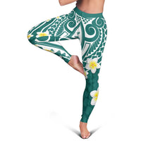 Plumeria With Teal Polynesian Tattoo Pattern Leggings - Polynesian Pride