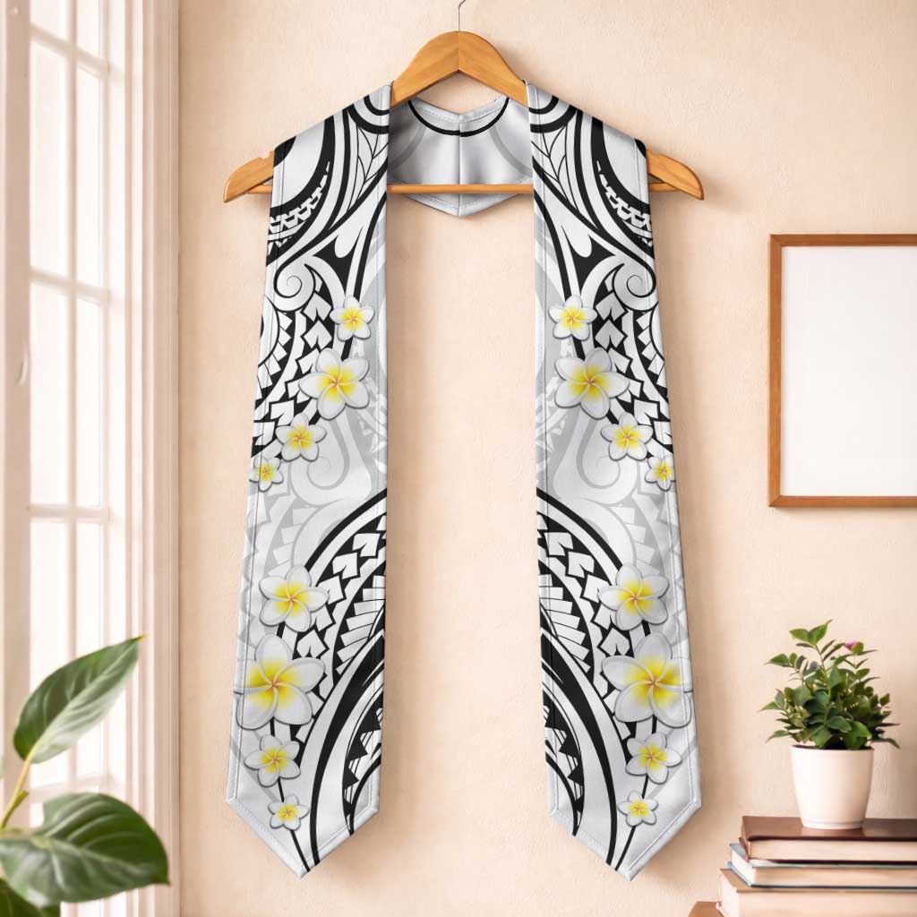 Plumeria With White Polynesian Tattoo Pattern Graduation Stole LT05 One Size White - Polynesian Pride