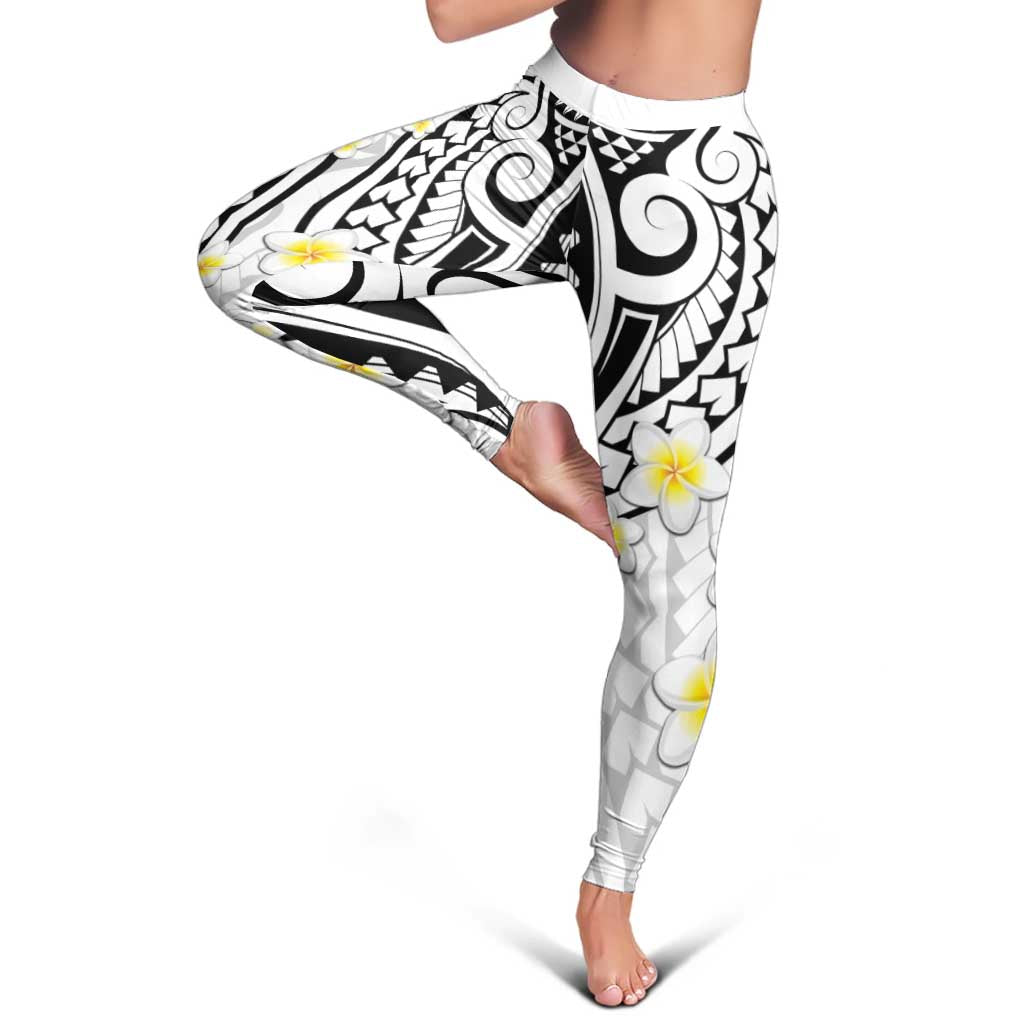 Plumeria With White Polynesian Tattoo Pattern Leggings - Polynesian Pride
