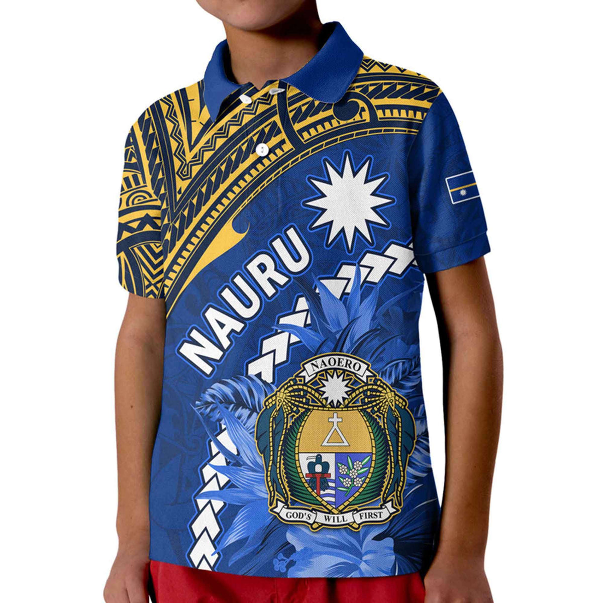 Custom Nauru Coat of Arms Polo Shirt Polynesian With Frigatebird LT9