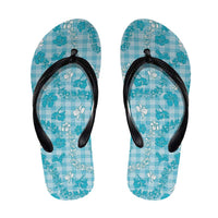 Polu Aloha Hawaii Flip Flops Plumeria Lei With Palaka Motif - Polynesian Pride