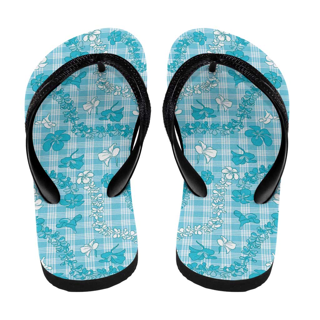 Polu Aloha Hawaii Flip Flops Plumeria Lei With Palaka Motif - Polynesian Pride