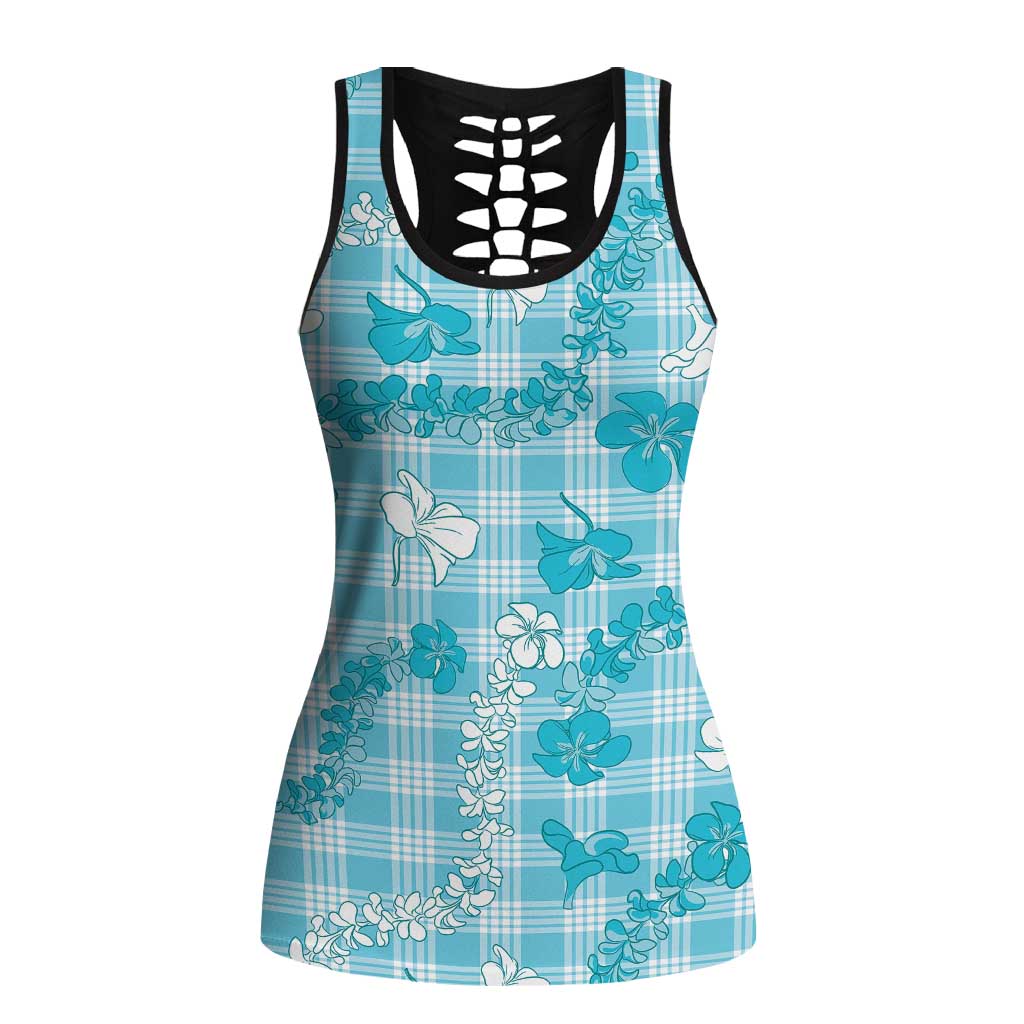 Polu Aloha Hawaii Hollow Tank Top Plumeria Lei With Palaka Motif LT14 Female Blue - Polynesian Pride