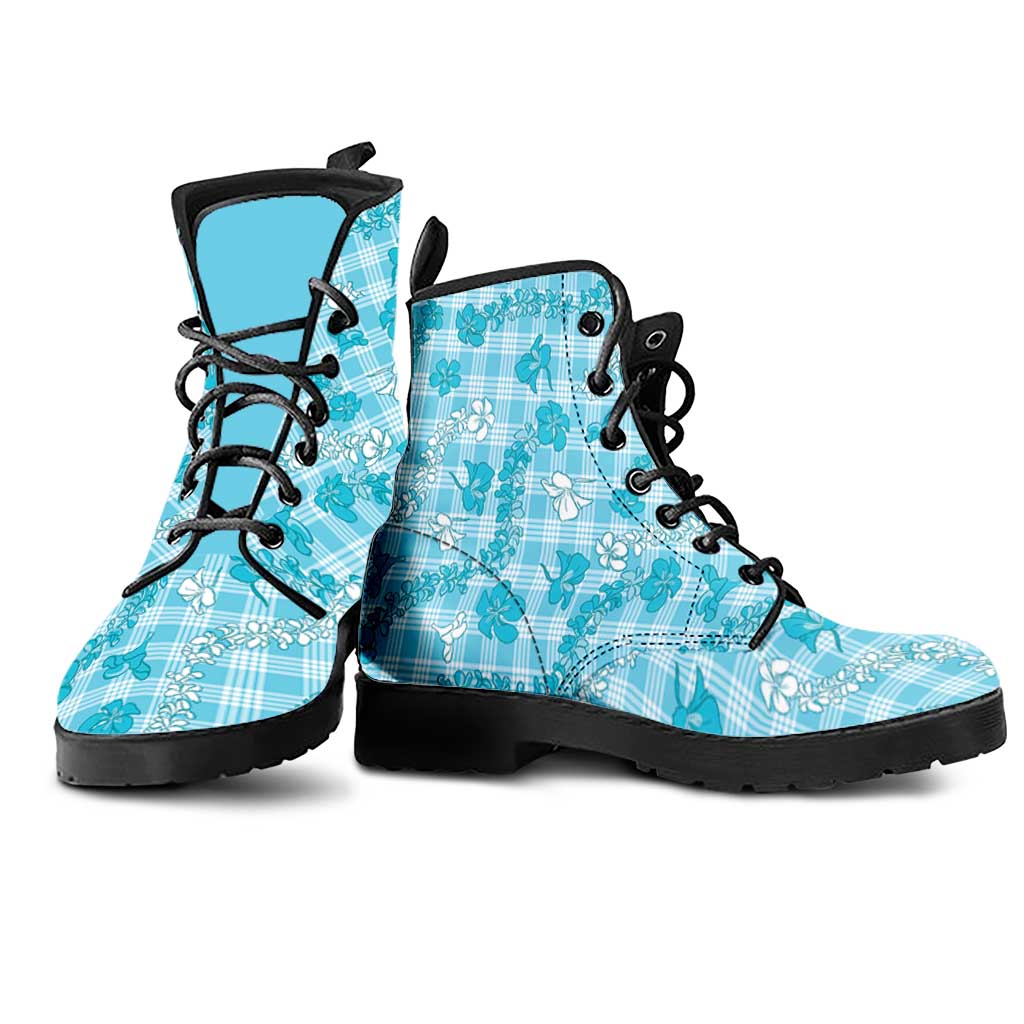 Polu Aloha Hawaii Leather Boots Plumeria Lei With Palaka Motif - Polynesian Pride
