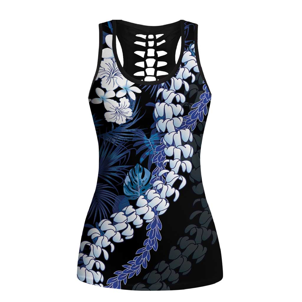 Polu Aloha Hawaii Lei Hollow Tank Top Tropical Flowers Elegant Vibe LT14 Female Blue - Polynesian Pride