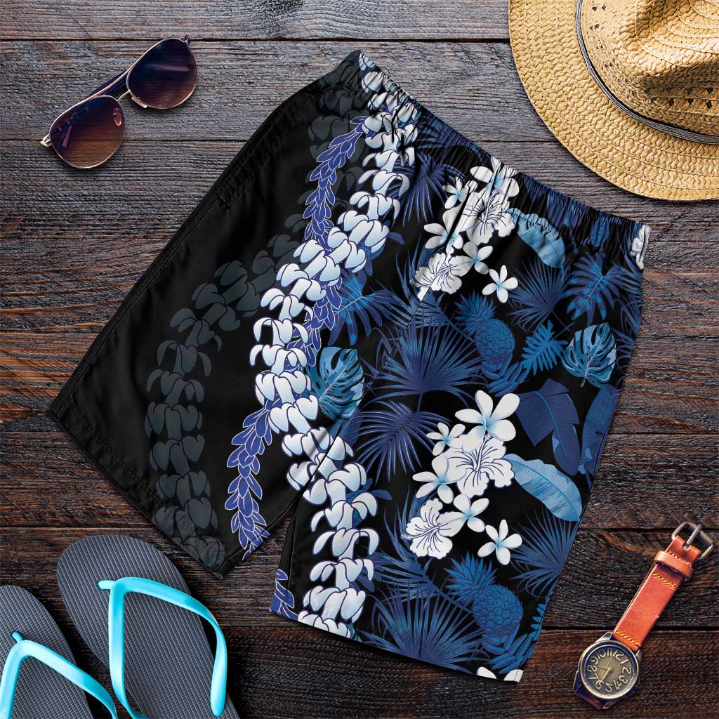 Polu Aloha Hawaii Lei Shorts for Men Tropical Flowers Elegant Vibe LT14 Blue - Polynesian Pride