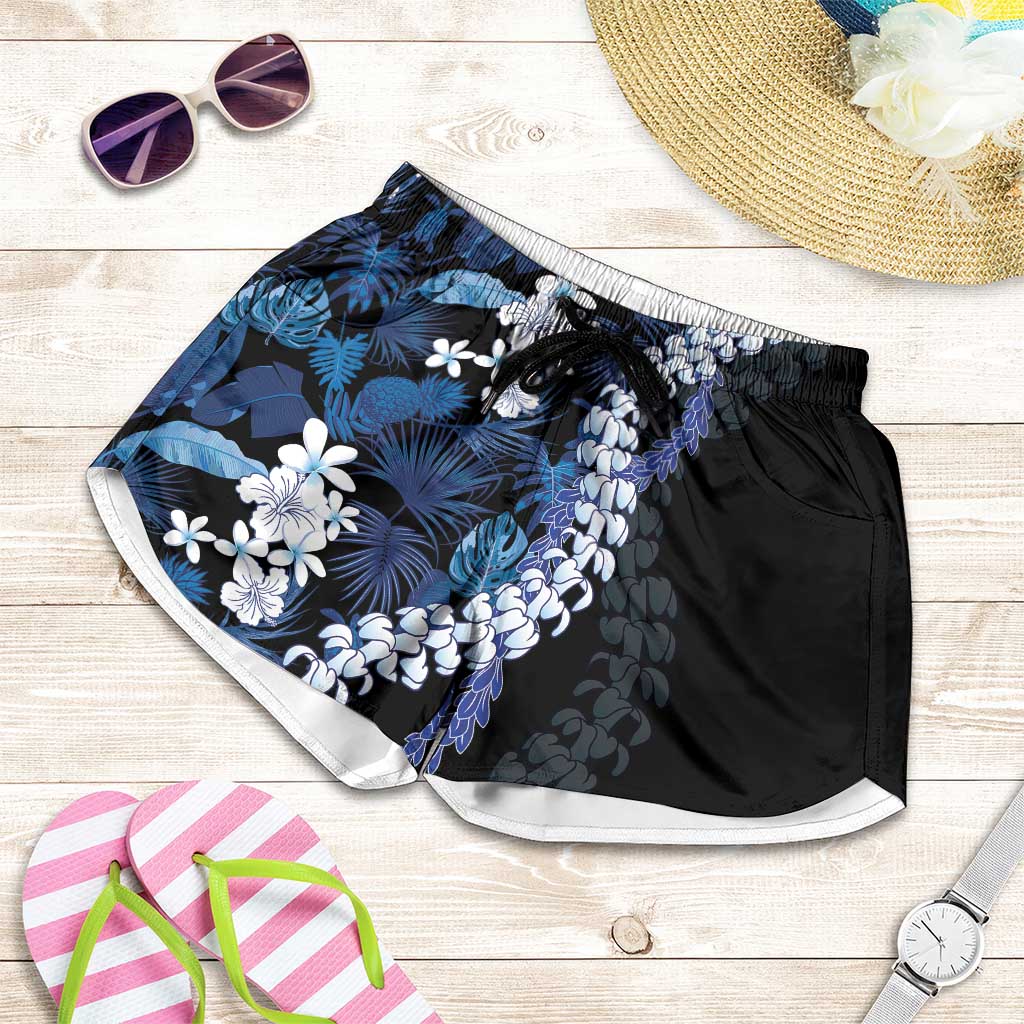 Polu Aloha Hawaii Lei Shorts for Women Tropical Flowers Elegant Vibe LT14 Blue - Polynesian Pride